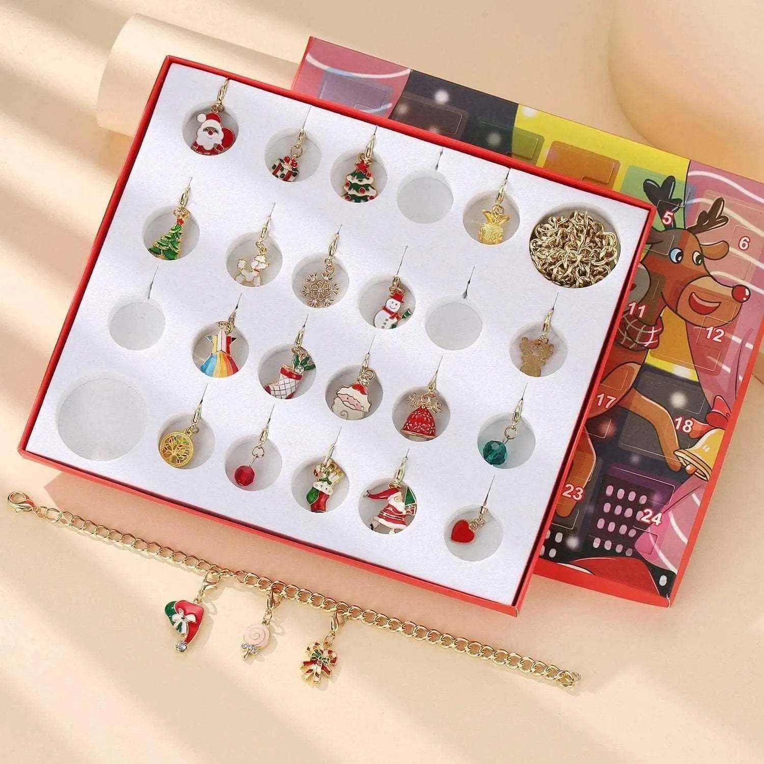 Christmas themed DIY bracelet or necklace making kit with advent calendar