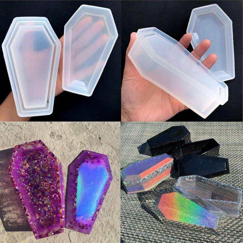 Coffin Mold Halloween Decoration Halloween Crafts DIY Crystal Epoxy Coffin Storage Box Mould With Lid