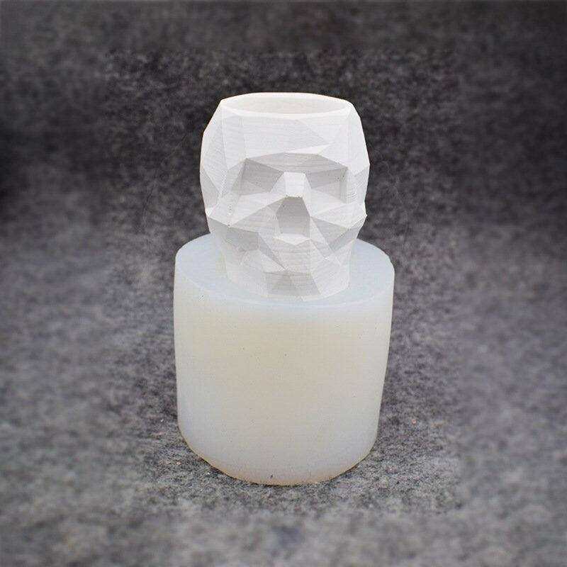 Halloween Decor Concrete Geometric Skull Mold Cement Plaster Flower Pot Mold