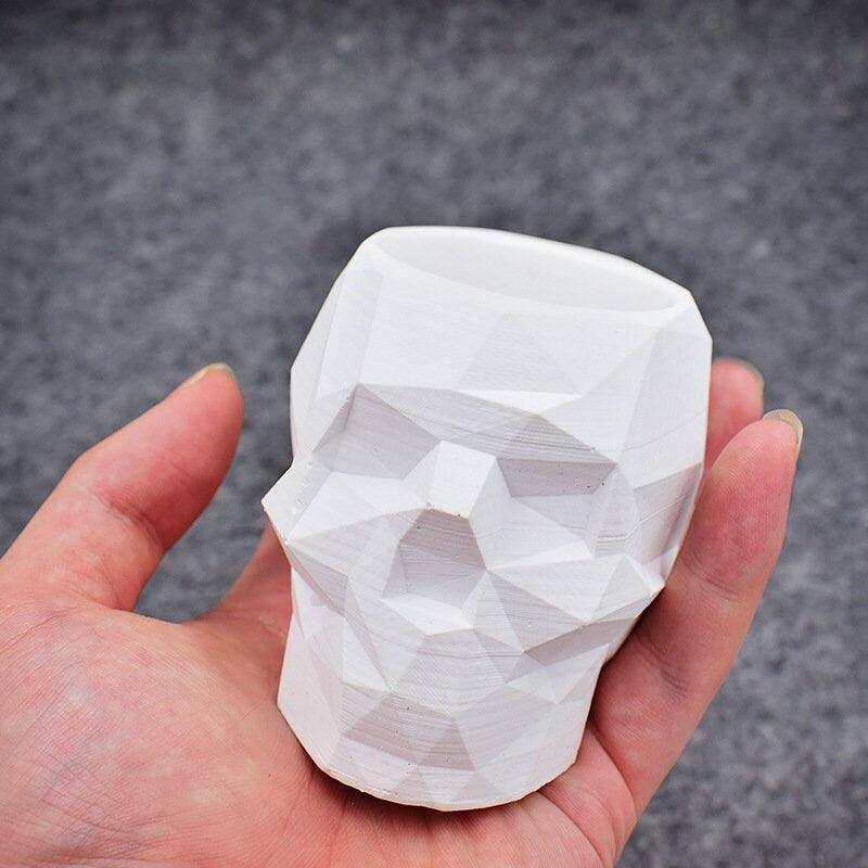 Halloween Decor Concrete Geometric Skull Mold Cement Plaster Flower Pot Mold