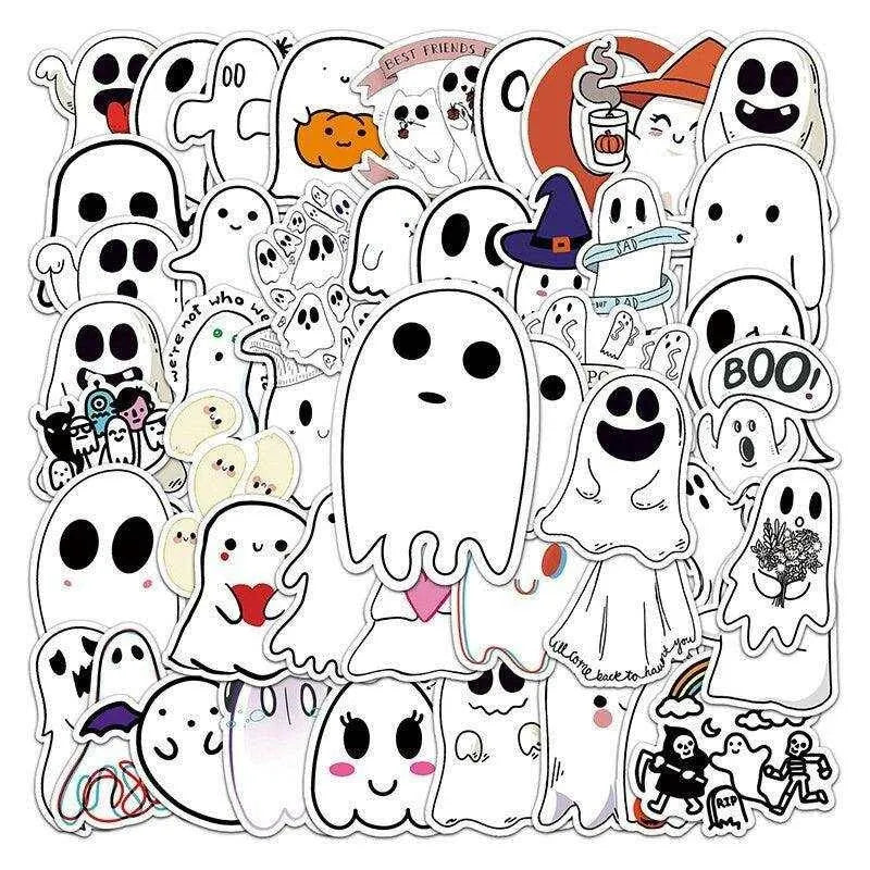 Cute Halloween Stickers Trick Or Treat Sticker Pack Ghosts Bats Witches Pumpkin Phone Case Decals Laptop Decals Luggage Decoration 50pcs