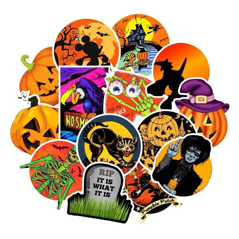 Cute Halloween Stickers Trick Or Treat Sticker Pack Ghosts Bats Witches Pumpkin Phone Case Decals Laptop Decals Luggage Decoration 50pcs