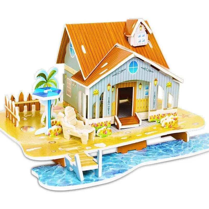 DIY 3D Jigsaw Puzzle Set Early Learning Educational Toy Cartoon Castle House Dollhouse Model Paper Puzzle For Girls Boys Kids Children Gift
