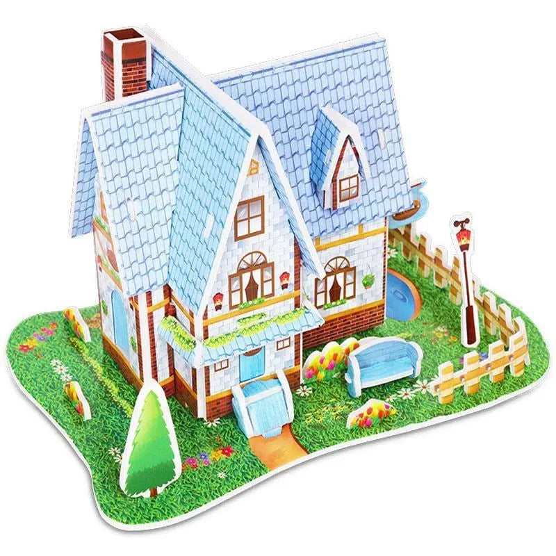 DIY 3D Jigsaw Puzzle Set Early Learning Educational Toy Cartoon Castle House Dollhouse Model Paper Puzzle For Girls Boys Kids Children Gift