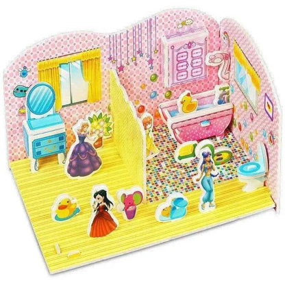 DIY 3D Jigsaw Puzzle Set Early Learning Educational Toy Cartoon Castle House Dollhouse Model Paper Puzzle For Girls Boys Kids Children Gift