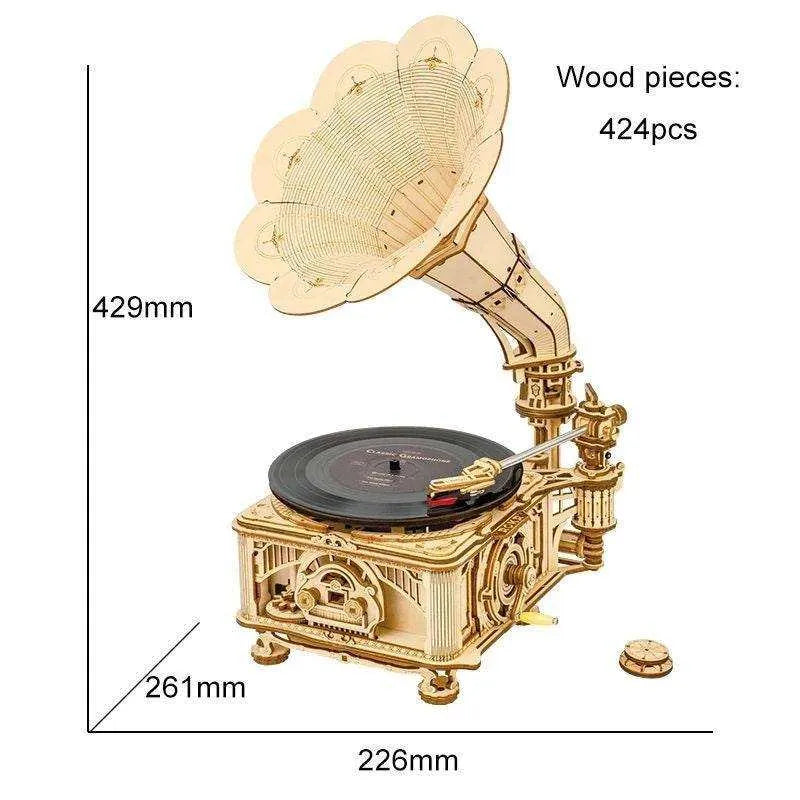 DIY Gramophone Wooden Puzzle Model Building Kits Assembly Toy Gift for kids