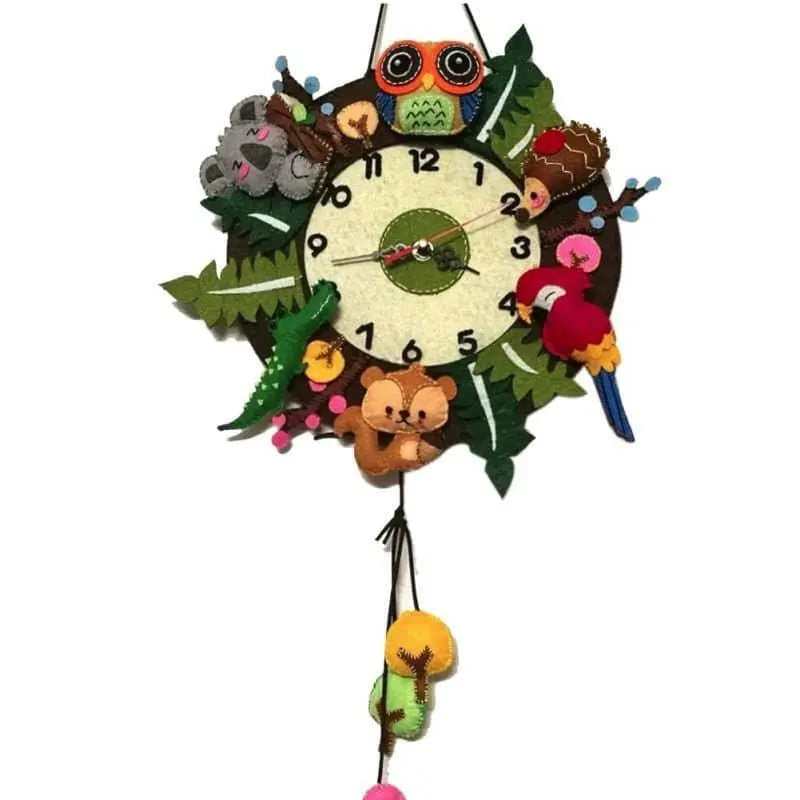 DIY Wall Clock Felt Animals Kids Room Ornament Nursery Room Decor