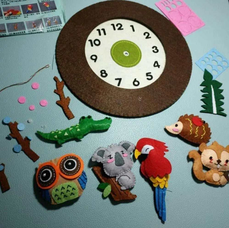 DIY Wall Clock Felt Animals Kids Room Ornament Nursery Room Decor