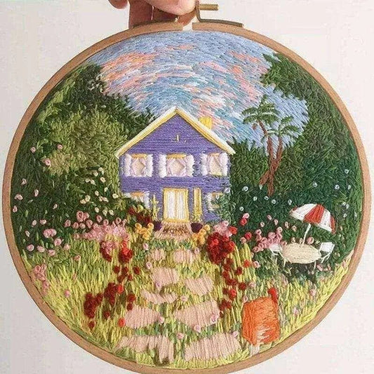 European Embroidery Kit - Scenery Cross Stitch Set with Needles, Thread, Pattern, and Hoop - DiyCraftsProject