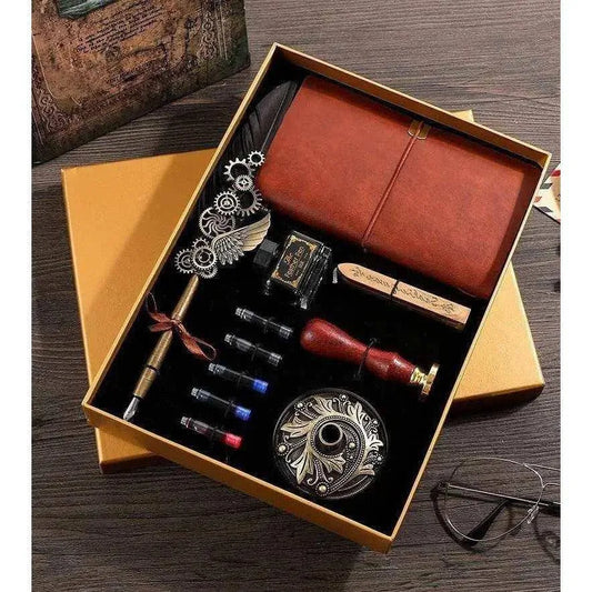 Feather pen set with journal and wax seal