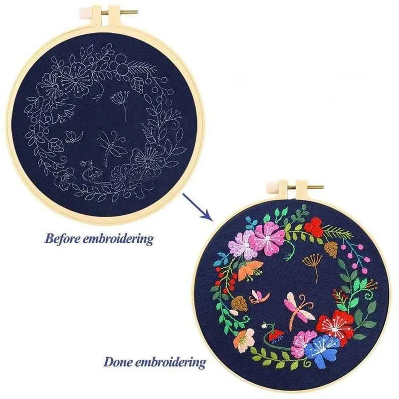 Flower Pattern Embroidery Kit Floral Design Embroidery Set DIY Needlecrafts Starter Kit 30cm