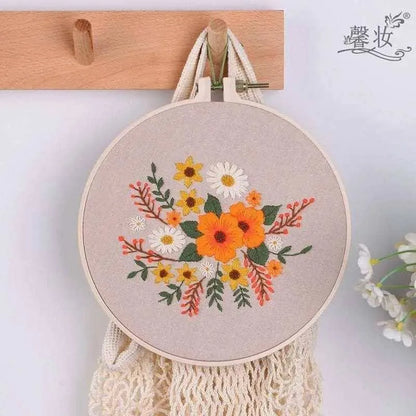 Flower Pattern Embroidery Kit Floral Design Embroidery Set DIY Needlecrafts Starter Kit 30cm