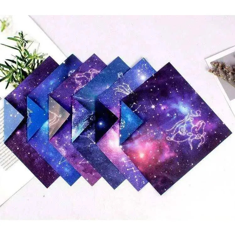 Galaxy Pattern Origami Paper Starry Sky Square Paper Zodiac Design Paper Folding Supplies Card Making Accessory Double Sided Craft Sheets