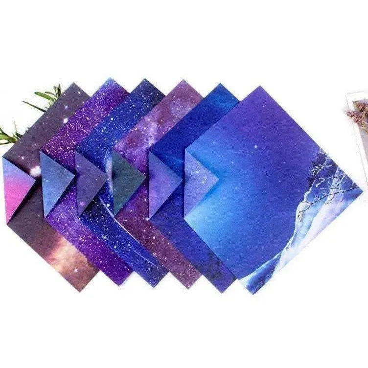 Galaxy Pattern Origami Paper Starry Sky Square Paper Zodiac Design Paper Folding Supplies Card Making Accessory Double Sided Craft Sheets