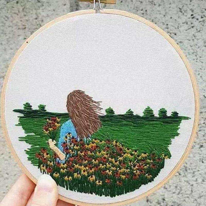 Girl In Field, Woman In Field, Woman Cross Stitch, People Cross Stitch, Girl Cross Stitch