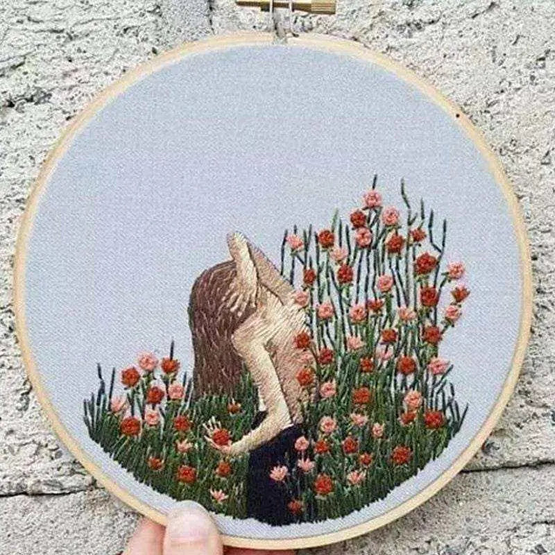 Girl In Field, Woman In Field, Woman Cross Stitch, People Cross Stitch, Girl Cross Stitch