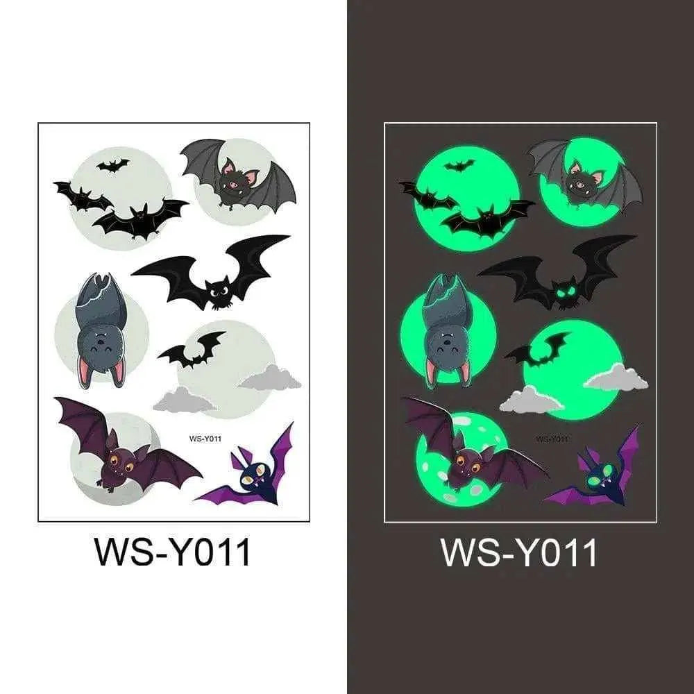 Glow In The Dark Bats Fake Tattoos For Kids Luminous Bat Face and Arm Stickers Halloween Party Favors