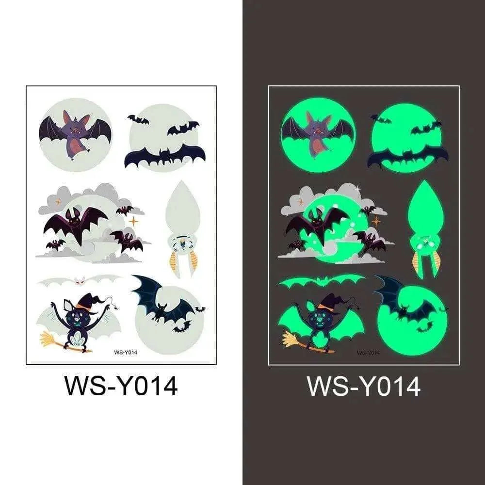 Glow In The Dark Bats Fake Tattoos For Kids Luminous Bat Face and Arm Stickers Halloween Party Favors