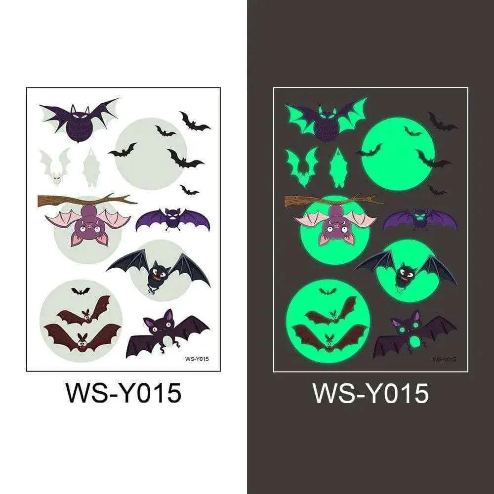 Glow In The Dark Bats Fake Tattoos For Kids Luminous Bat Face and Arm Stickers Halloween Party Favors