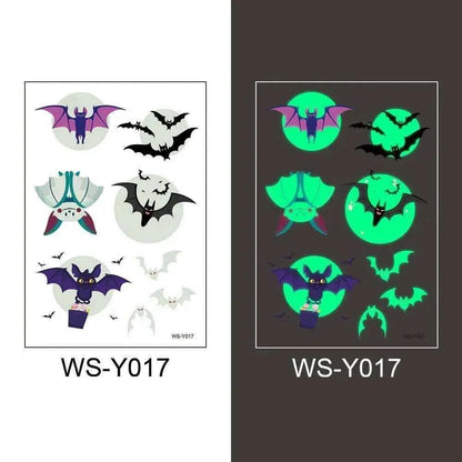 Glow In The Dark Bats Fake Tattoos For Kids Luminous Bat Face and Arm Stickers Halloween Party Favors