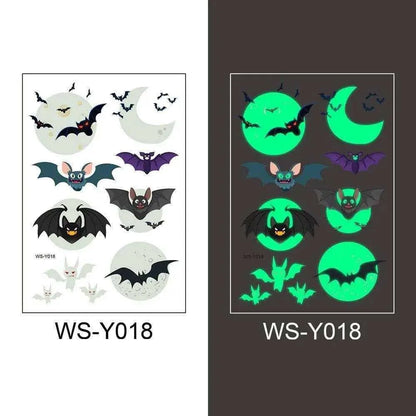 Glow In The Dark Bats Fake Tattoos For Kids Luminous Bat Face and Arm Stickers Halloween Party Favors