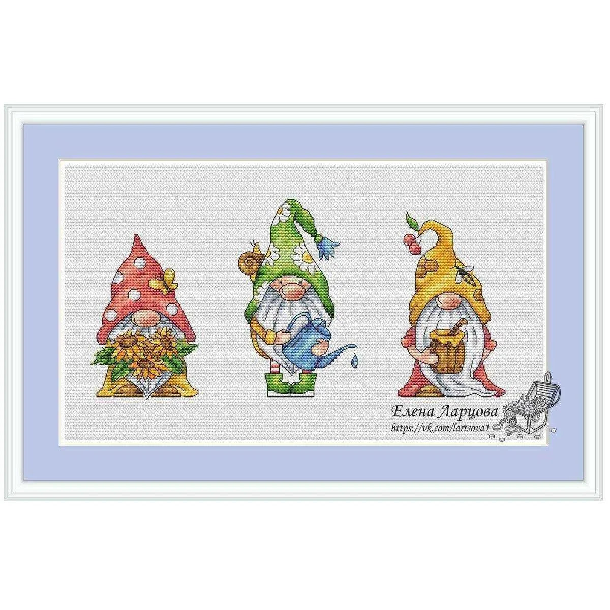 Gnome Cross-Stitch Gnome Embroidery Dwarf Painting