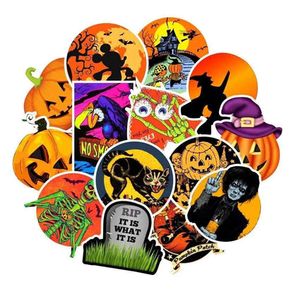 Cute Halloween Stickers Trick Or Treat Sticker Pack Ghosts Bats Witches Pumpkin Phone Case Decals Laptop Decals Luggage Decoration 50pcs