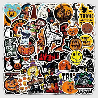 Cute Halloween Stickers Trick Or Treat Sticker Pack Ghosts Bats Witches Pumpkin Phone Case Decals Laptop Decals Luggage Decoration 50pcs