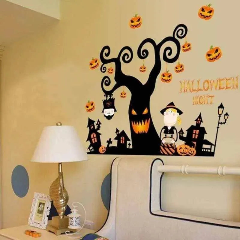 Halloween Wall Sticker Store Window Decals Removable Cartoon Pumpkin Wallpapers