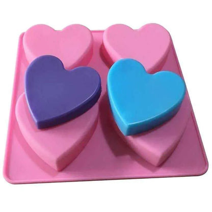 Hearts Silicone Mold Heart Shaped Chocolate Mould Heart Soap Mold 4 Hearts DIY Candlemaking Cake Decorating Tool Baking Accessories