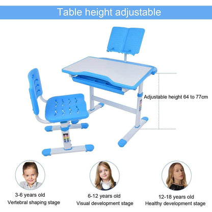 Height Adjustable Study Desk and Chair Set with Pull Out Drawer, Tilted Desktop, and Ergonomic Design , Height Adjustable Study Desk And Chair Set Pull Out Drawer With Tilted Desktop, Kids Arts & Crafts