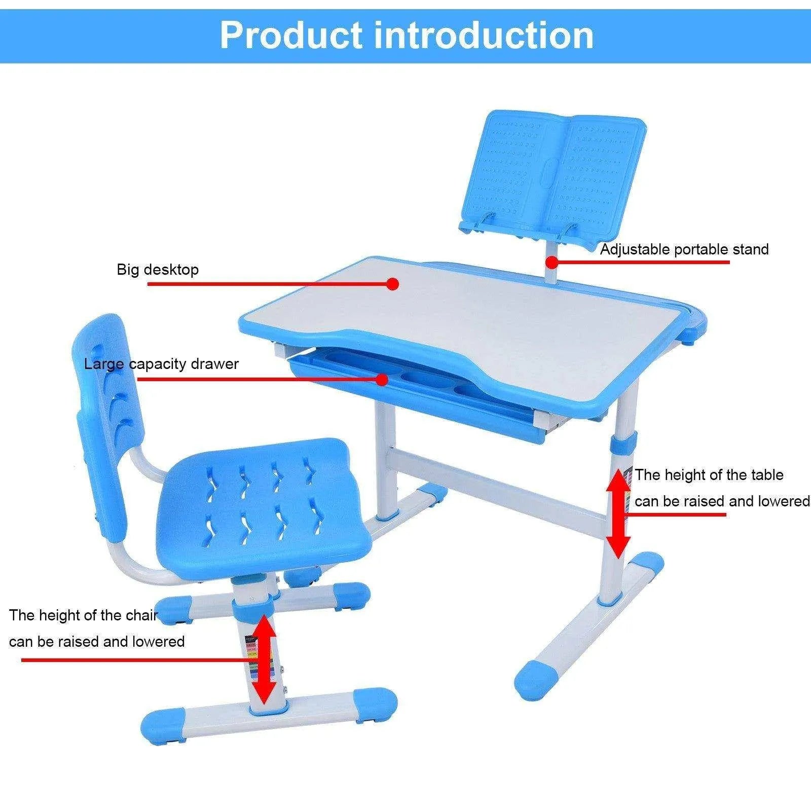 Height Adjustable Study Desk and Chair Set with Pull Out Drawer, Tilted Desktop, and Ergonomic Design , Height Adjustable Study Desk And Chair Set Pull Out Drawer With Tilted Desktop, Kids Arts & Crafts