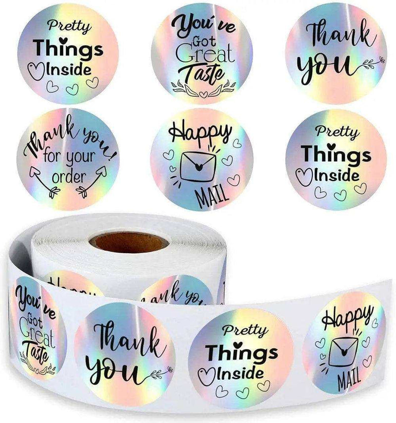 Holographic Thank You Sticker Roll Iridescent Care Package Labels Circle Stickers