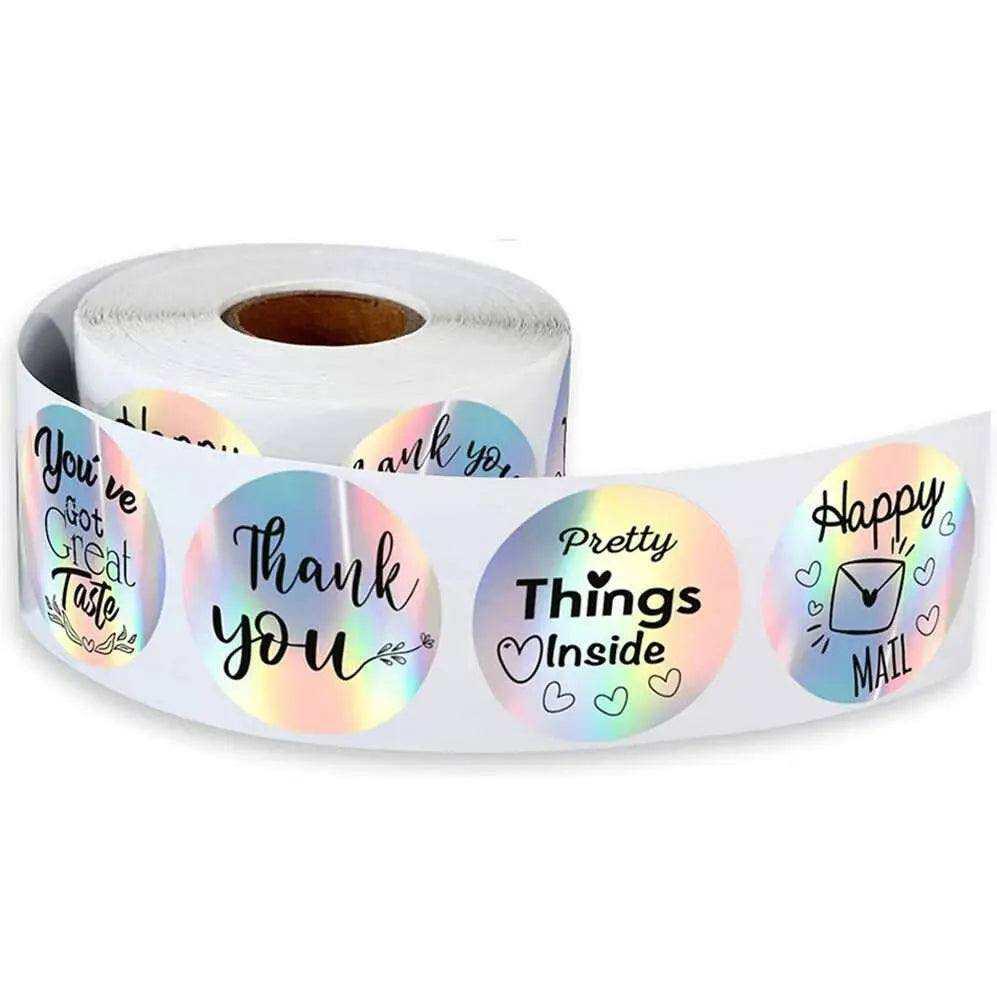 Holographic Thank You Sticker Roll Iridescent Care Package Labels Circle Stickers