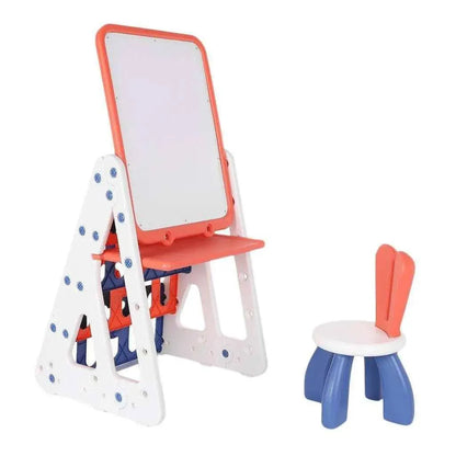 Kids 4-in-1 Easel Play Station with Bookshelf, Chair, and Bottom Storage , Kids Arts & Crafts, Kids Easel Play Station With Bookshelf Back ToyshelfDrawing Board And Chair