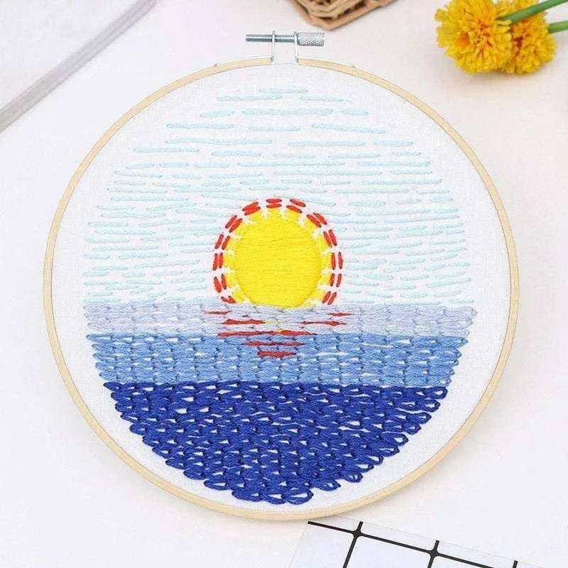 Landscape Embroidery Kit Sun Landscape Cross Stitch Hoop