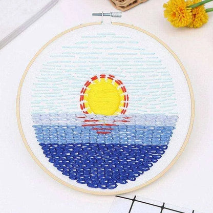 Landscape Embroidery Kit Sun Landscape Cross Stitch Hoop