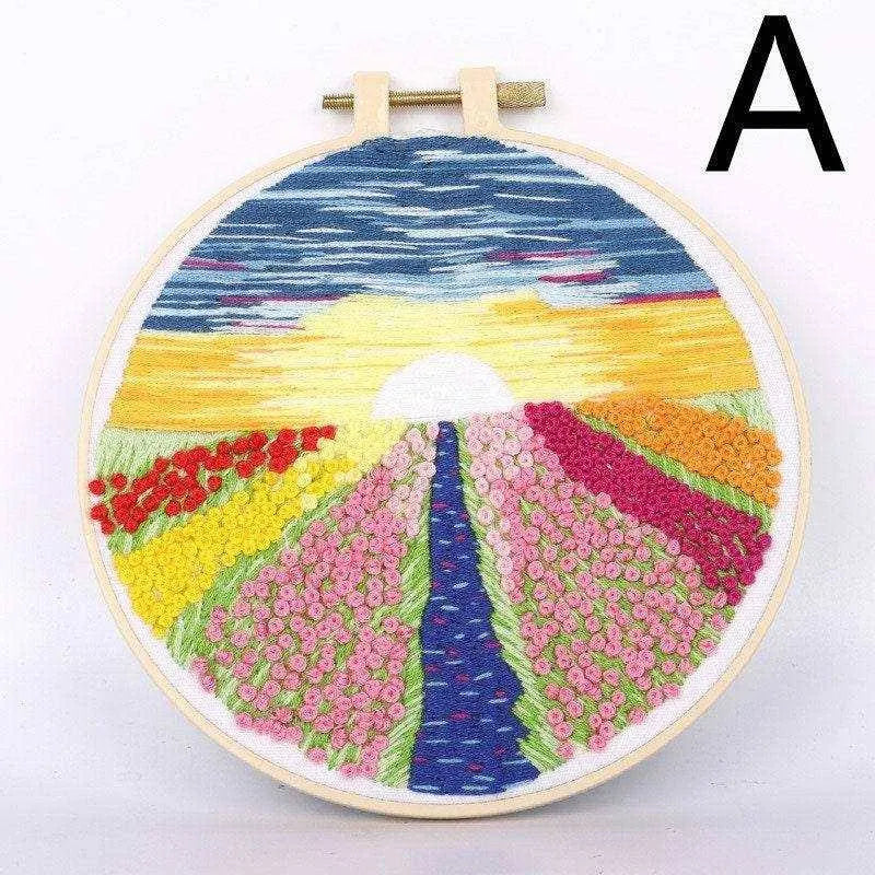 Landscape Embroidery Kit Sun Landscape Cross Stitch Hoop