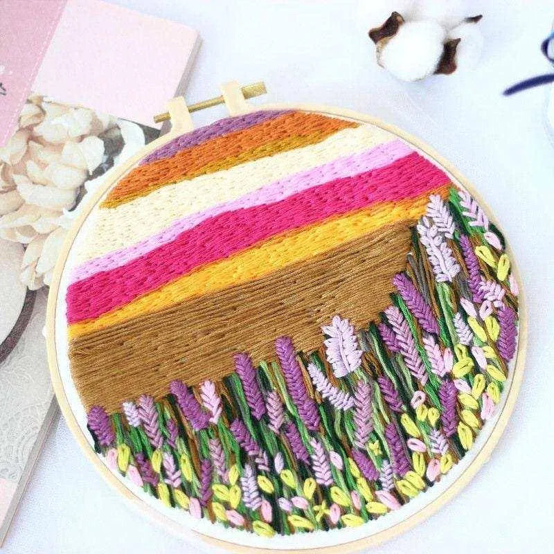 Landscape Embroidery Kit Sun Landscape Cross Stitch Hoop