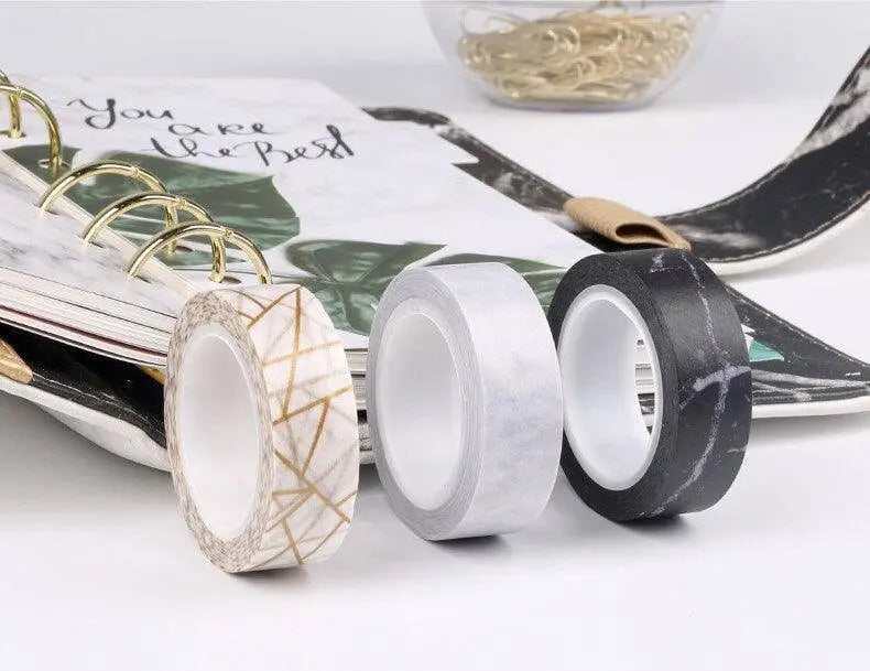 Marble Pattern Washi Tape Set of 3 Rolls Paper Adhesive Masking Planner Notebook Decorative Tapes Self-Stick for DIY Scrapbooking Decor
