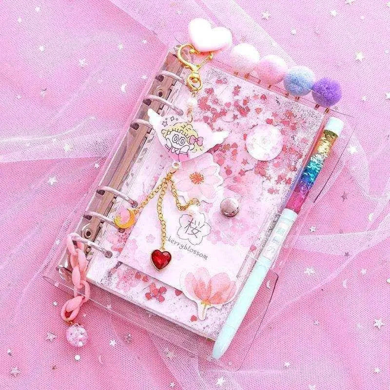 Pink diary journal set for girls cute agenda planner with stickers tapes and clips