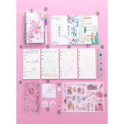 Pink diary journal set for girls cute agenda planner with stickers tapes and clips