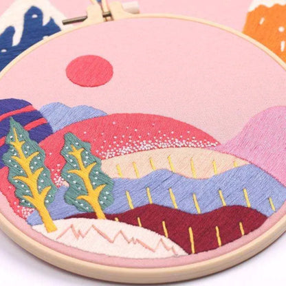 Pink Embroidery Mountain Cross Stitch Landscape Cross Stitch