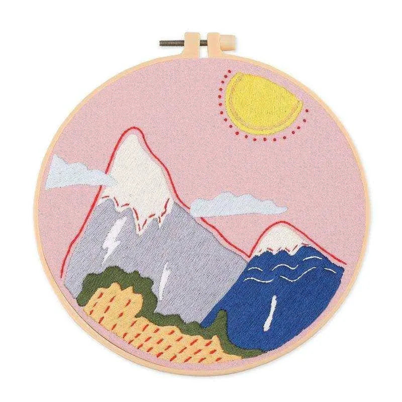 Pink Embroidery Mountain Cross Stitch Landscape Cross Stitch