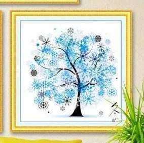 Printed Cross Stitch Kit Colorful Tree Embroidery 4 Seasons Wall Art