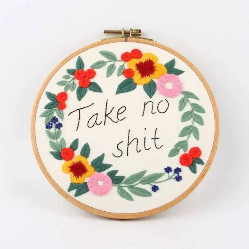 Quotes Embroidery Kit Words and Flowers DIY Embroidery Set