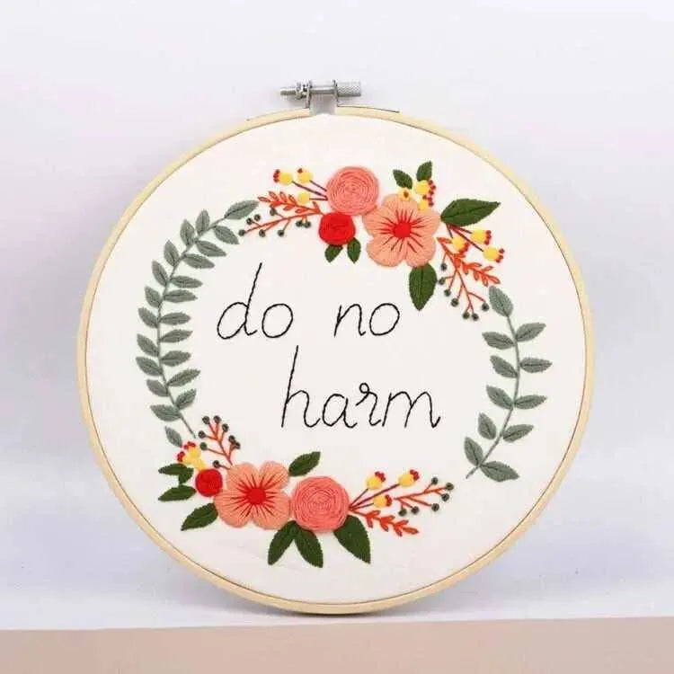 Quotes Embroidery Kit Words and Flowers DIY Embroidery Set