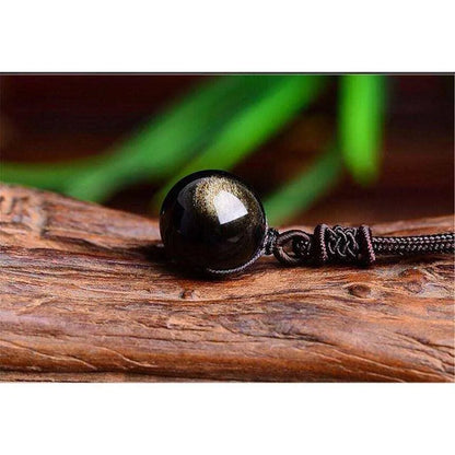 Round Obsidian Pendant Necklace for Women Girls Beaded Necklace Volcanic Golden Real Obsidian Natural Gemstone Healing Crystal Jewelry