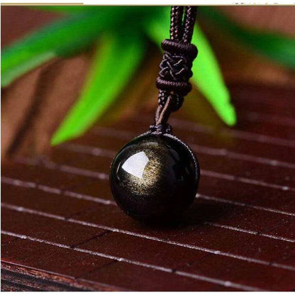 Round Obsidian Pendant Necklace for Women Girls Beaded Necklace Volcanic Golden Real Obsidian Natural Gemstone Healing Crystal Jewelry