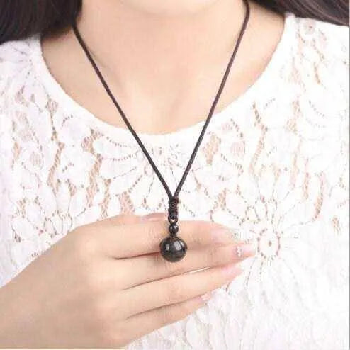 Round Obsidian Pendant Necklace for Women Girls Beaded Necklace Volcanic Golden Real Obsidian Natural Gemstone Healing Crystal Jewelry